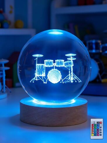 Ammonite Dragon Crystal Ball, 16 Colors Changing with Remote Control, USB Powered LED Wooden Base, 80mm Clear Glass Art for Kids Birthday Gift in Saudi Arabia