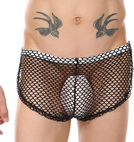 Men's Mesh Shorts Sexy See Through Underwear Sheer Button Slit Side Boxer Briefs Underwear in Kuwait