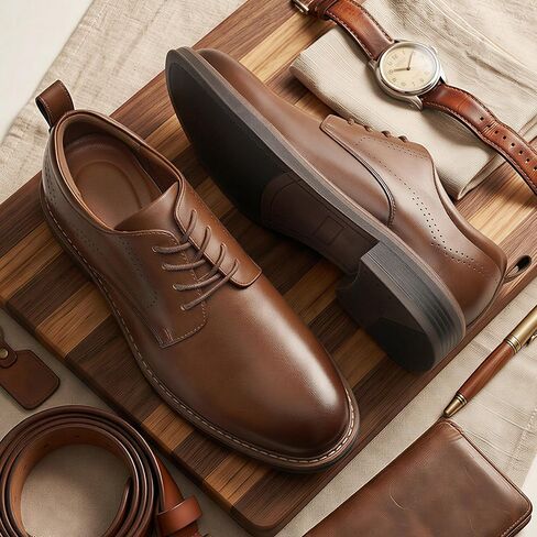 Men's Dress Shoes, Versatile Lace-Up Oxford Formal Shoes for Men, Classic Plain Toe Derby with Non-Slip Cushioned Insole, Ideal for Business Casual and Office Daily Wear in Saudi Arabia