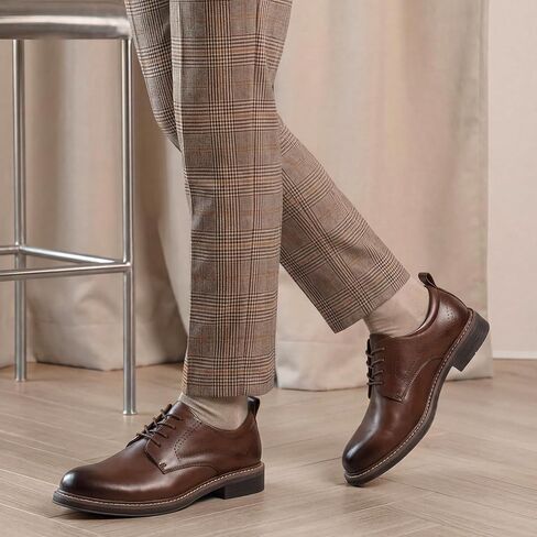 Men's Dress Shoes, Versatile Lace-Up Oxford Formal Shoes for Men, Classic Plain Toe Derby with Non-Slip Cushioned Insole, Ideal for Business Casual and Office Daily Wear in Saudi Arabia