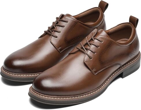 Men's Dress Shoes, Versatile Lace-Up Oxford Formal Shoes for Men, Classic Plain Toe Derby with Non-Slip Cushioned Insole, Ideal for Business Casual and Office Daily Wear in Saudi Arabia