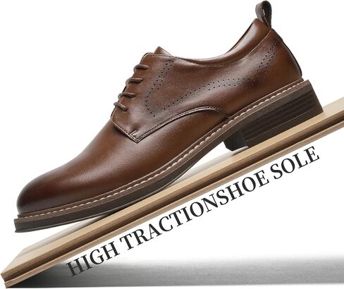 Men's Dress Shoes, Versatile Lace-Up Oxford Formal Shoes for Men, Classic Plain Toe Derby with Non-Slip Cushioned Insole, Ideal for Business Casual and Office Daily Wear in Saudi Arabia