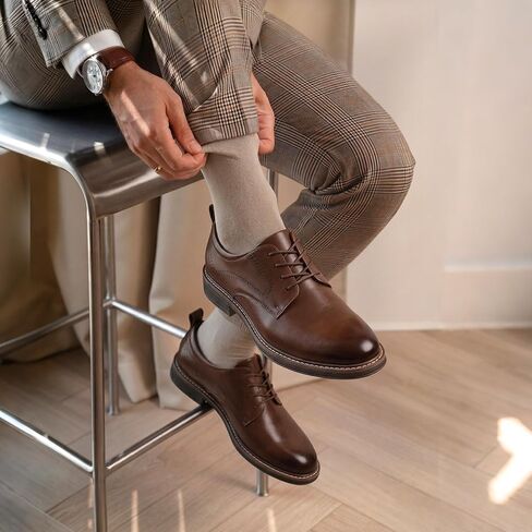 Men's Dress Shoes, Versatile Lace-Up Oxford Formal Shoes for Men, Classic Plain Toe Derby with Non-Slip Cushioned Insole, Ideal for Business Casual and Office Daily Wear in Saudi Arabia