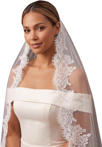 Cathedral Length Floral Lace 1 Tier Wedding Bridal Veil with Comb for Bride Ivory in Saudi Arabia