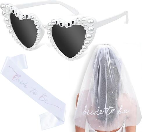JoyChoi Bride to Be Bachelorette Party Accessories – 3-Piece Set with Sash, Heart Sunglasses & Veil – Bridal Shower Decorations, Engagement Favors & Wedding Gifts for Women in Saudi Arabia