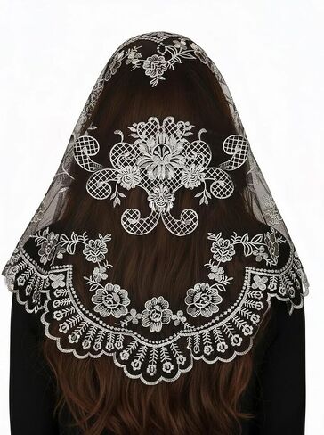 Cross Lace Mantilla Veil for Catholic Mass Traditional Latin Mass Head Covering Chapel Veil for Church Weddings in Saudi Arabia