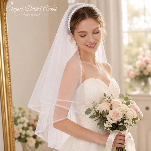 Pearl Headband with Veil for Bride, White Bridal Veil Headband, Bachelorette Party Headpiece, Bridal Shower Gift, Bride to Be Accessories in Saudi Arabia