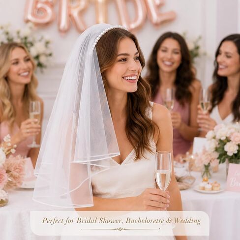 Pearl Headband with Veil for Bride, White Bridal Veil Headband, Bachelorette Party Headpiece, Bridal Shower Gift, Bride to Be Accessories in Saudi Arabia