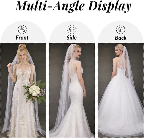 Wedding Veil Pearls and Crystals Beaded Edge Fingertip Length Bridal Veil for Wedding Party photography Fashion Show in Saudi Arabia