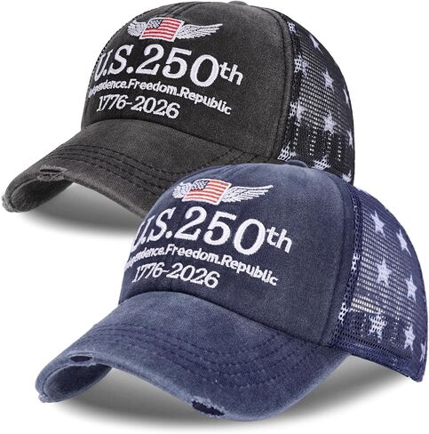 2 Pack 250th Anniversary USA Hat, 1776-2026 Patriotic 4th of July Hat Embroidery Washed Baseball Cap in Saudi Arabia
