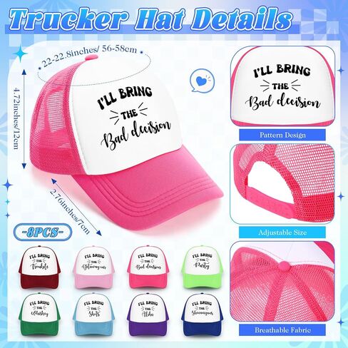 JaGely 24 Pcs Funny Group Trucker Hat Holographic Fanny Packs Heart Sunglasses Set for Women Girl Weekend Travel Bachelorette in Kuwait