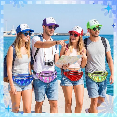 JaGely 24 Pcs Funny Group Trucker Hat Holographic Fanny Packs Heart Sunglasses Set for Women Girl Weekend Travel Bachelorette in Kuwait