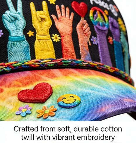 Peace Graphic Print Hat, Imagine All The People Living Life in Peace Rainbow Hat, Hat Peace Sign Cap in Saudi Arabia
