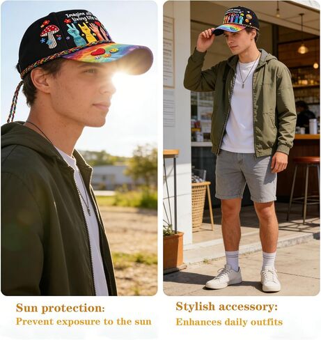 Peace Graphic Print Hat, Imagine All The People Living Life in Peace Rainbow Hat, Hat Peace Sign Cap in Saudi Arabia