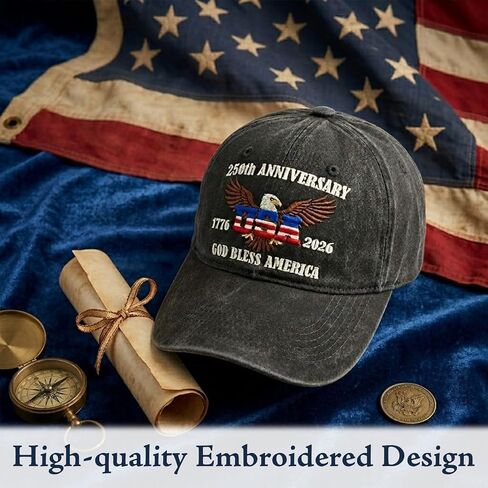 250th Anniversary USA Hat – Washed Denim Patriotic Baseball Cap – Embroidered ‘1776 – 2026 USA God Bless America’ – USA 250th Anniversary Merchandise Gifts for Men Women Patriotic Lovers in Saudi Arabia