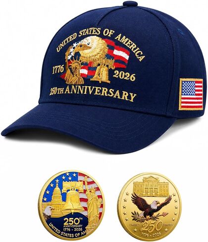250th Anniversary USA Hat & 250 Anniversary Coin, America 250 Merchandise, Patriotic 1776-2026 Baseball Cap for 4th of July & Independence Day 2026 Celebration Gift in Saudi Arabia