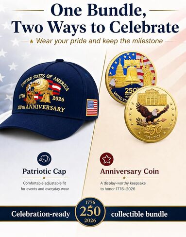 250th Anniversary USA Hat & 250 Anniversary Coin, America 250 Merchandise, Patriotic 1776-2026 Baseball Cap for 4th of July & Independence Day 2026 Celebration Gift in Saudi Arabia