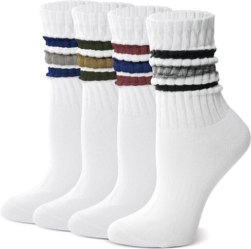 Slouch Cotton Socks, Scrunch Thin Fashion Colorful Soft Breathable Crew Calf for Women and Men, 4 Pairs in Saudi Arabia