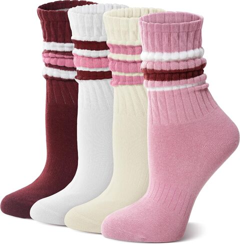 Slouch Cotton Socks, Scrunch Thin Fashion Colorful Soft Breathable Crew Calf for Women and Men, 4 Pairs in Kuwait