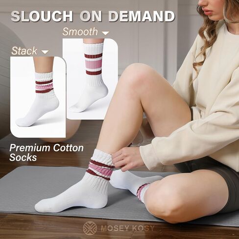 Slouch Cotton Socks, Scrunch Thin Fashion Colorful Soft Breathable Crew Calf for Women and Men, 4 Pairs in Kuwait