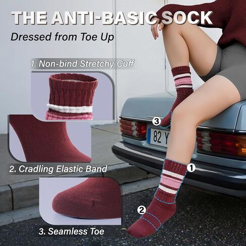 Slouch Cotton Socks, Scrunch Thin Fashion Colorful Soft Breathable Crew Calf for Women and Men, 4 Pairs in Kuwait