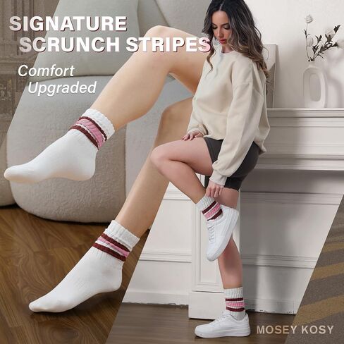 Slouch Cotton Socks, Scrunch Thin Fashion Colorful Soft Breathable Crew Calf for Women and Men, 4 Pairs in Kuwait