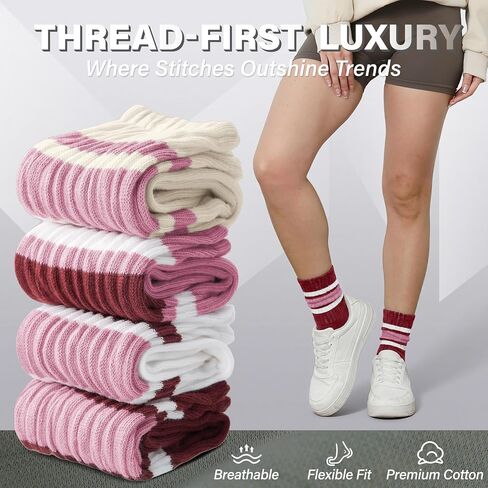 Slouch Cotton Socks, Scrunch Thin Fashion Colorful Soft Breathable Crew Calf for Women and Men, 4 Pairs in Kuwait