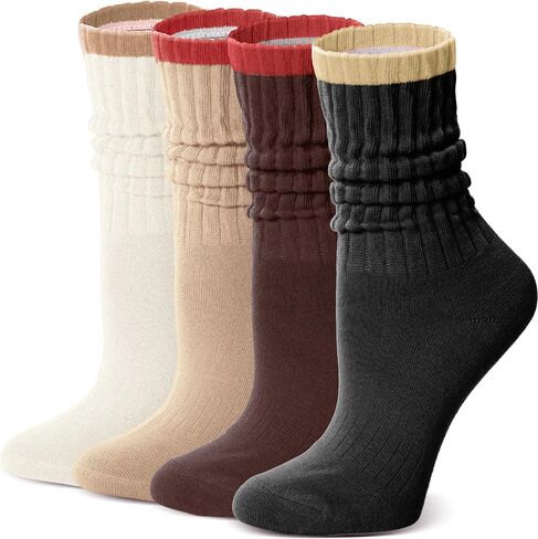 Slouch Cotton Socks, Scrunch Thin Fashion Colorful Soft Breathable Crew Calf for Women and Men, 4 Pairs in Kuwait