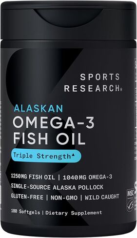 Sports Research® Omega-3 Fish Oil AlaskOmega Mini Gels 625mg from Wild Alaskan Pollock - Burpless Fish Oil Supplement with Omega-3 EPA & DHA - Sustainably Sourced, Non-GMO, Gluten Free - 240 Softgels in Kuwait