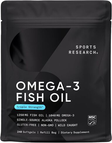 Sports Research® أوميغا 3 زيت السمك ألاسكو أوميغا ميني جيلز 625 مجم من بولوك ألاسكا البري - مكمل زيت السمك بدون تجشؤ مع أوميغا 3 EPA وDHA - من مصادر مستدامة، غير معدلة وراثيًا، خالي من الغلوتين - 240 كبسولة هلامية in Kuwait