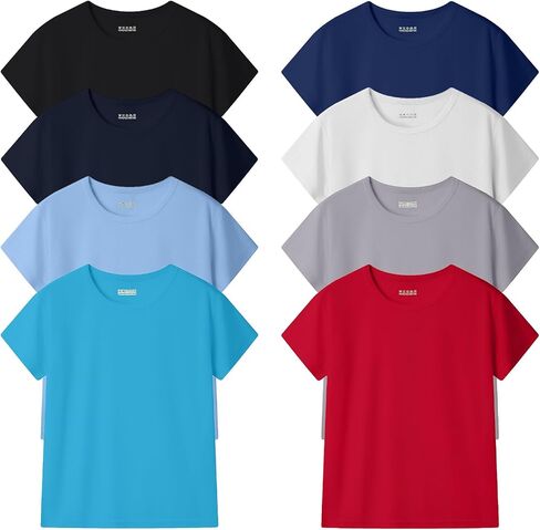 8 Pack Boys T Shirts Kids Mesh Cloth Athletic Quick Dry Short Sleeve Moisture Wicking Tee Shirts Active Tops in Kuwait
