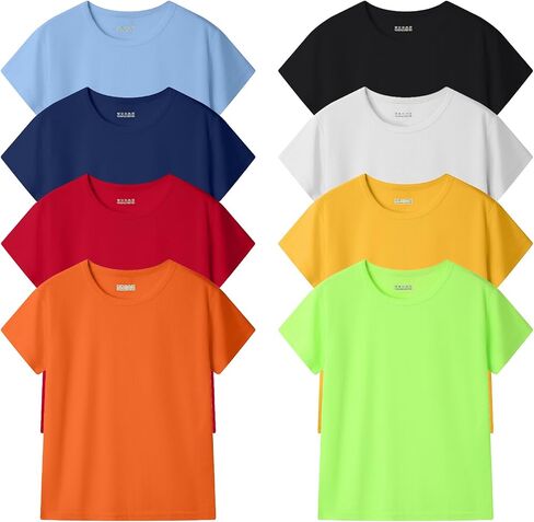 8 Pack Boys T Shirts Kids Mesh Cloth Athletic Quick Dry Short Sleeve Moisture Wicking Tee Shirts Active Tops in Kuwait
