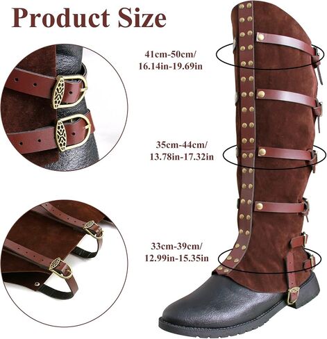 Medieval Renaissance Pirate Costume Boot Covers Cosplay Halloween Boots for Faux Leather High Tube Steampunk Shoes Cover Costume Accessories Brown in Kuwait