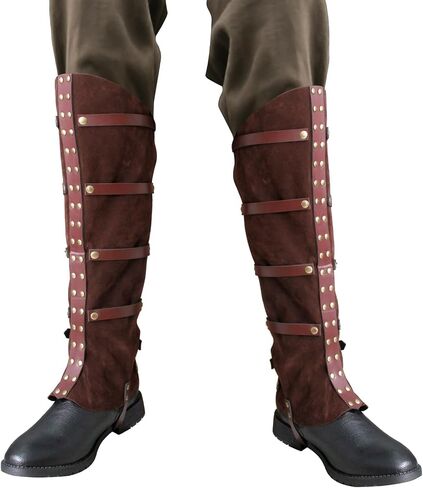 Medieval Renaissance Pirate Costume Boot Covers Cosplay Halloween Boots for Faux Leather High Tube Steampunk Shoes Cover Costume Accessories Brown in Kuwait
