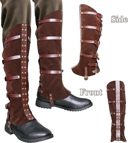 Medieval Renaissance Pirate Costume Boot Covers Cosplay Halloween Boots for Faux Leather High Tube Steampunk Shoes Cover Costume Accessories Brown in Kuwait