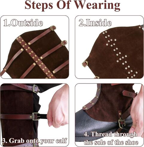 Medieval Renaissance Pirate Costume Boot Covers Cosplay Halloween Boots for Faux Leather High Tube Steampunk Shoes Cover Costume Accessories Brown in Kuwait