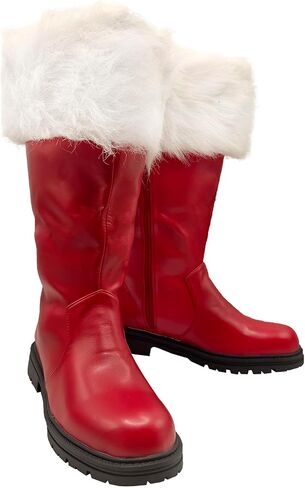 Men's Christmas Santa Claus Boots Halloween Costume Black Boots Wide Calf with White Fur Shoes in Saudi Arabia