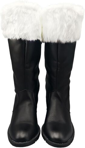 Men's Christmas Santa Claus Boots Halloween Costume Black Boots Wide Calf with White Fur Shoes in Saudi Arabia