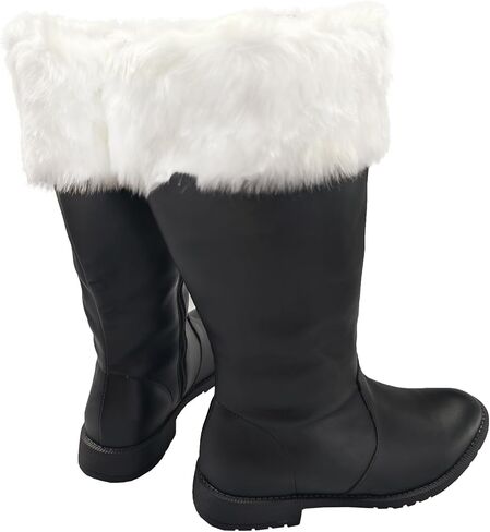 Men's Christmas Santa Claus Boots Halloween Costume Black Boots Wide Calf with White Fur Shoes in Saudi Arabia