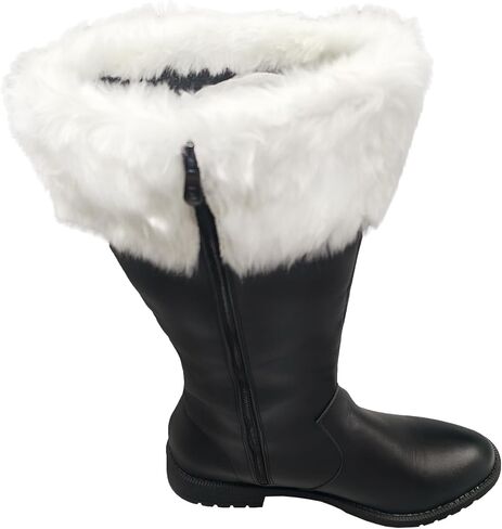 Men's Christmas Santa Claus Boots Halloween Costume Black Boots Wide Calf with White Fur Shoes in Saudi Arabia