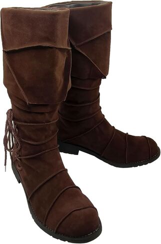 Men's Renaissance Medieval Faux Leather Pirate Boots Halloween Cosplay Boot Gothic Pirate Viking Shoes in Saudi Arabia