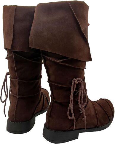 Men's Renaissance Medieval Faux Leather Pirate Boots Halloween Cosplay Boot Gothic Pirate Viking Shoes in Saudi Arabia