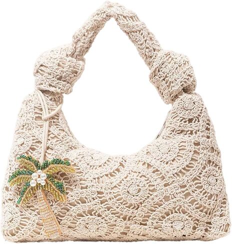 MakeMeChic Women's Crochet Knot Satchel Handbags Top Handle Beach Vacation Boho Bags in Kuwait