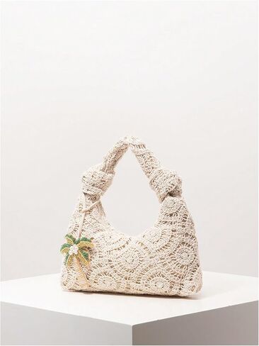 MakeMeChic Women's Crochet Knot Satchel Handbags Top Handle Beach Vacation Boho Bags in Kuwait