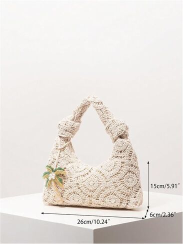 MakeMeChic Women's Crochet Knot Satchel Handbags Top Handle Beach Vacation Boho Bags in Kuwait