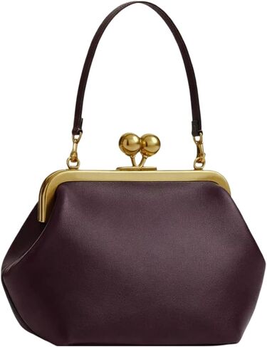 Leather Kiss Lock Bag Women PU Retro Top Handle Handbag Kiss Clasp Hobo Shoulder Bag Kisslock Purse Satchel in Kuwait