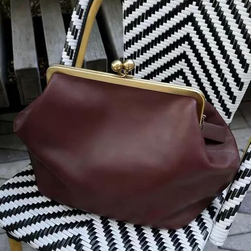 Leather Kiss Lock Bag Women PU Retro Top Handle Handbag Kiss Clasp Hobo Shoulder Bag Kisslock Purse Satchel in Kuwait