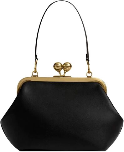 Leather Kiss Lock Bag Women PU Retro Top Handle Handbag Kiss Clasp Hobo Shoulder Bag Kisslock Purse Satchel in Kuwait