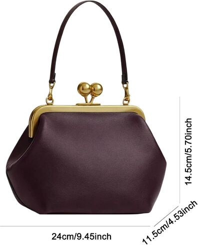 Leather Kiss Lock Bag Women PU Retro Top Handle Handbag Kiss Clasp Hobo Shoulder Bag Kisslock Purse Satchel in Kuwait