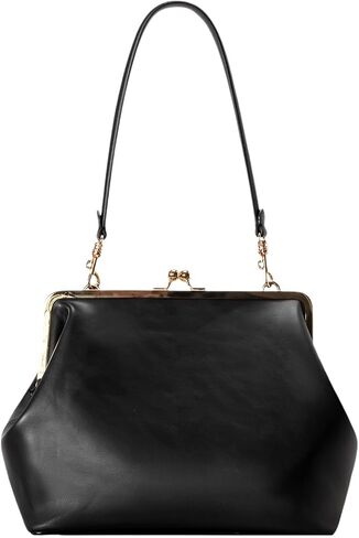 Leather Kiss Lock Bag Women PU Retro Top Handle Handbag Kiss Clasp Hobo Shoulder Bag Kisslock Purse Satchel in Kuwait